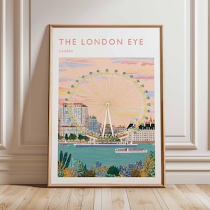 London Eye Poster, London Travel Poster, London Eye Wall Art, Thames River Print, UK Landmark Poster, London Skyline Decor