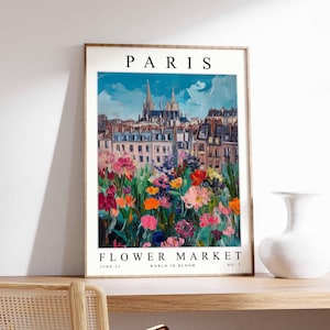 Paris Flower Market Poster, Paris Print, French Floral Wall Art, Paris Floral Decor, Botanical Poster, Europe Travel Print, Cityscape Art