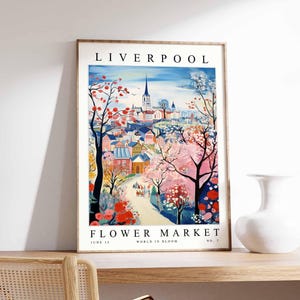 Liverpool Flower Market Poster, Liverpool Print, English Floral Wall Art, Liverpool Floral Decor, Botanical Poster, England Travel Print