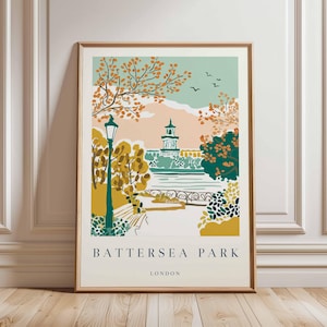 Battersea Park Poster, London Travel Poster, Battersea Wall Art, Thames Riverside Print, UK Park Poster, London Decor Print