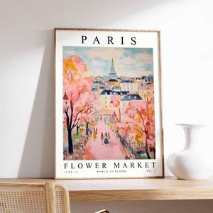 Paris Flower Market Poster, Paris Print, French Floral Wall Art, Paris Floral Decor, Botanical Poster, Europe Travel Print, Cityscape Art