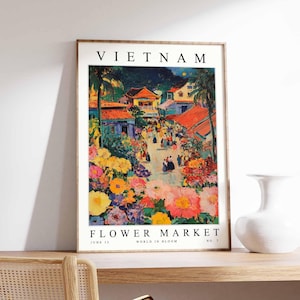 Vietnam Flower Market Poster, Vietnam Print, Vietnamese Floral Wall Art, Vietnam Floral Decor, Botanical Poster, Southeast Asia Travel Art
