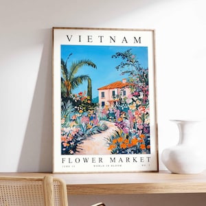 Vietnam Flower Market Poster, Vietnam Print, Vietnamese Floral Wall Art, Vietnam Floral Decor, Botanical Poster, Southeast Asia Travel Art