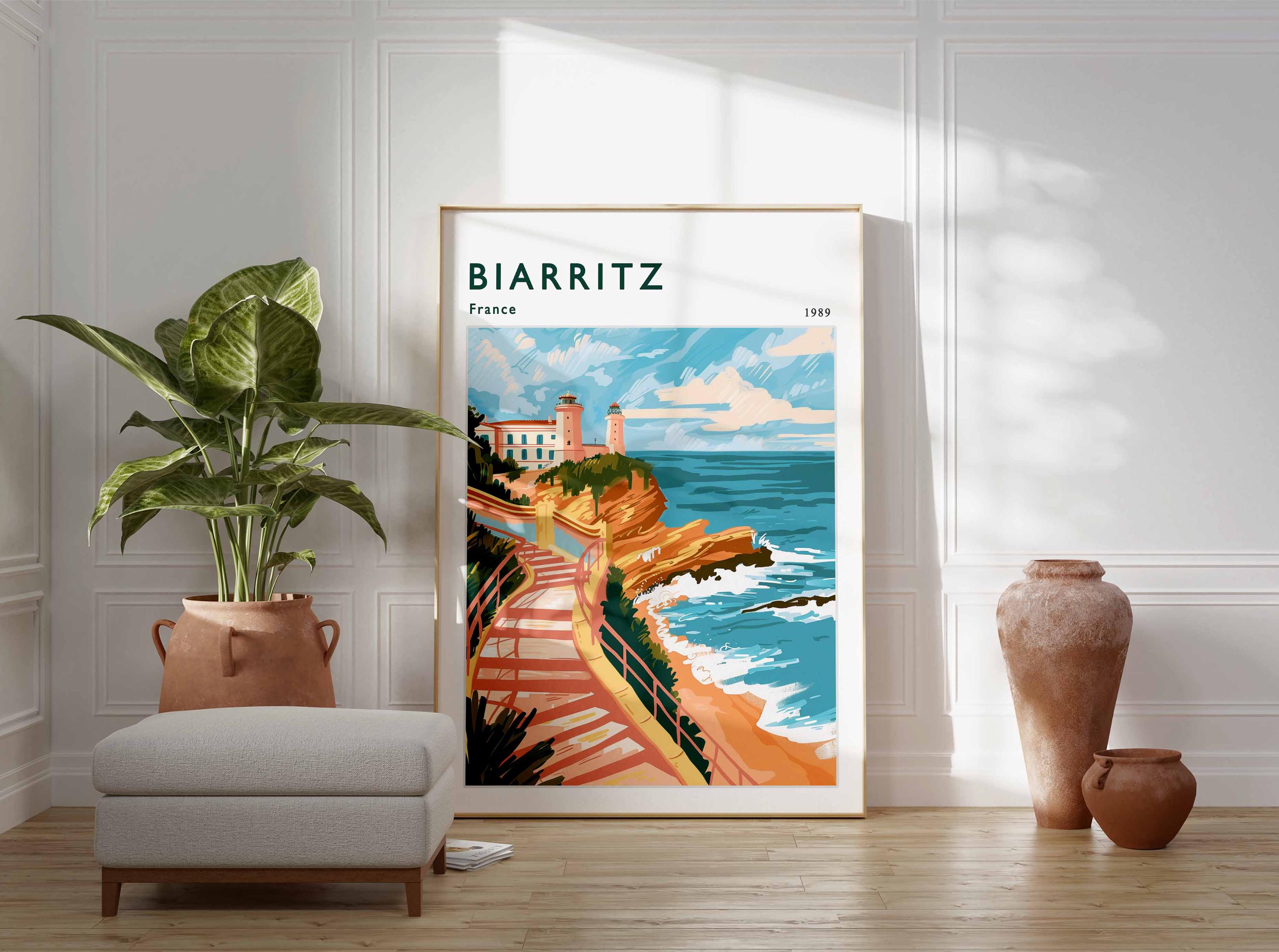Biarritz France Travel Poster: Atlantic Coast Surf Art Print - Etsy