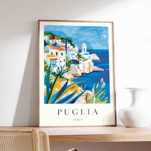 Puglia Poster, Italy Travel Print, Apulia Wall Art, Italian Decor, Puglia Coast Poster, Italy Travel Gift, Europe Travel Art, Puglia Print