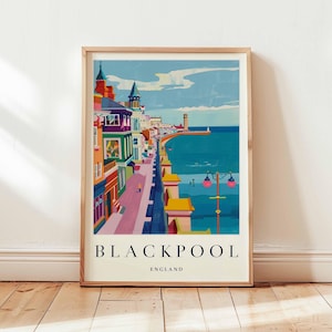 Blackpool Poster, England Travel Print, Lancashire Wall Art, Blackpool Seaside Decor, UK Beach Gift Art, Blackpool Tower Print, UK Poster