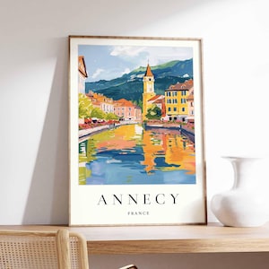 Affiche Annecy, impression voyage en France, art mural Alpes, déco lac d'Annecy, affiche ville pittoresque, impression paysage européen, art du voyage en Europe