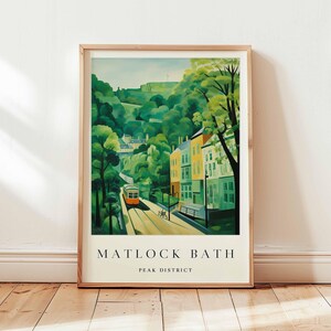 Matlock Bath Poster, Derbyshire Print, Peak District Area Wall Art, UK Travel Decor, Victorian Village Art, English Riverside Print