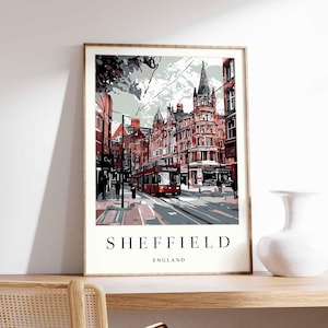 Sheffield Travel Poster: South Yorkshire, England Cityscape Art