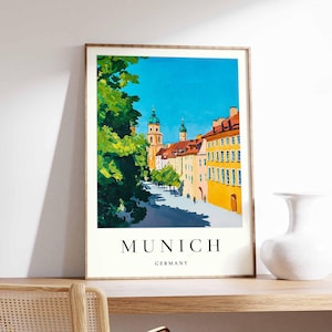Munich Poster, Germany Travel Print, Marienplatz Print, Bavarian City Wall Decor, Cityscape View,  European Travel Gift, Munich Travel Art