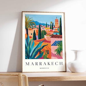 Affiche de Marrakech, impression du Maroc, art mural de Marrakech, décor de carte de la ville de Marrakech, affiche de Marrakech minimaliste, impression d'horizon marocain