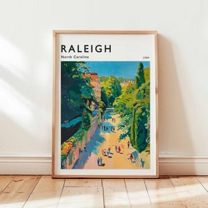Raleigh Poster, North Carolina Travel Print, USA Wall Art, Cityscape Decor, Raleigh Travel Gift, City Print, North Carolina Travel Art