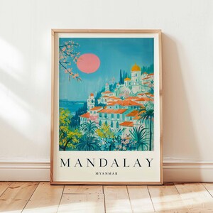 Mandalay Poster, Myanmar Travel Print, Burma Wall Art, Buddhist Decor, Southeast Asia Travel Gift, Ancient City Print, Myanmar Travel Art