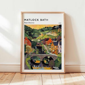 Matlock Bath Poster, Derbyshire Print, Peak District Area Wall Art, UK Travel Decor, Victorian Village Art, English Riverside Print