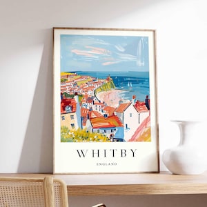 Whitby Poster, England Travel Print, Yorkshire Coast Wall Art, UK Seaside Decor, Whitby Abbey Print, Whitby Travel Poster, UK Travel Art