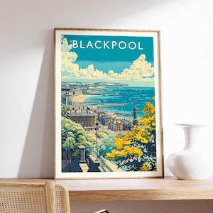 Blackpool Poster, England Travel Print, Lancashire Wall Art, Blackpool Seaside Decor, UK Beach Gift Art, Blackpool Tower Print, UK Poster