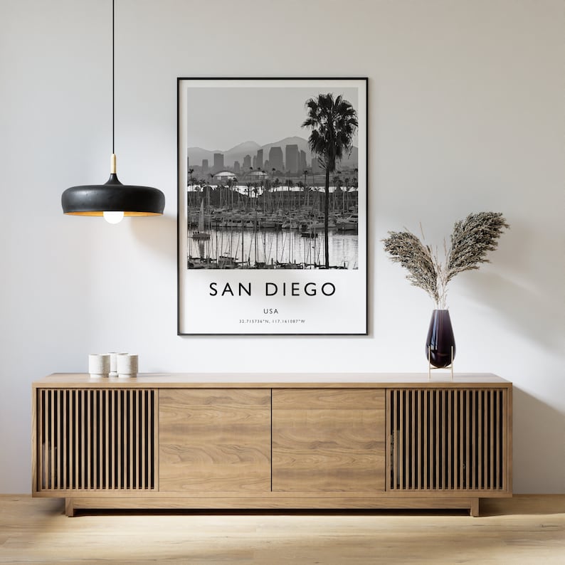 San Diego Black and White Travel Poster: Minimalist Wall Art - Etsy