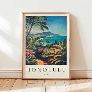 Honolulu Travel Poster: Waikiki Beach, Oahu Hawaii Print