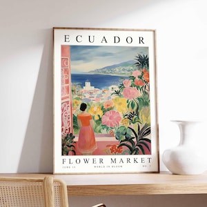 Ecuador Flower Market Poster, Ecuador Print, Ecuadorian Floral Wall Art, Ecuador Floral Decor, Botanical Poster, South America Travel Art
