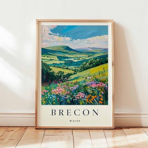 Brecon Poster, Wales Travel Print, Brecon Beacons Wall Art, UK Travel Decor, Welsh Town Poster, Brecon Mountain Print, Wales Travel Art