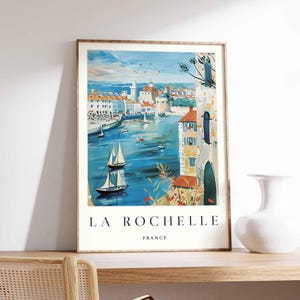 Póster de La Rochelle, Impresión de viaje a Francia, Arte mural costero francés, Decoración de la costa atlántica, Póster del puerto de La Rochelle, Arte de viaje a Europa