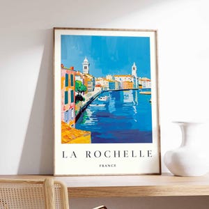 Póster de La Rochelle, Impresión de viaje a Francia, Arte mural costero francés, Decoración de la costa atlántica, Póster del puerto de La Rochelle, Arte de viaje a Europa