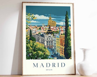 Póster de viaje de Madrid: Plaza Mayor, España. Arte mural.