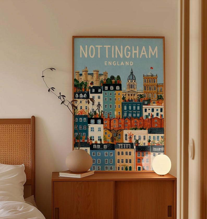 Nottingham England Poster | Dense Vertical Cityscape Wall Art | Travel ...
