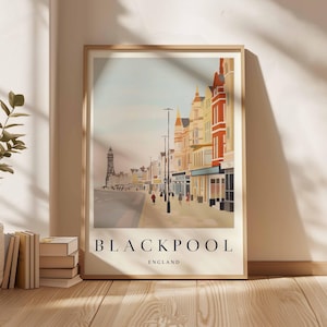 Blackpool Poster, England Travel Print, Lancashire Wall Art, Blackpool Seaside Decor, UK Beach Gift Art, Blackpool Tower Print, UK Poster