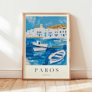 Paros Poster, Greece Travel Print, Cyclades Wall Art, Aegean Decor, Greek Island Gift, Mediterranean Beach Print, Greece Travel Art