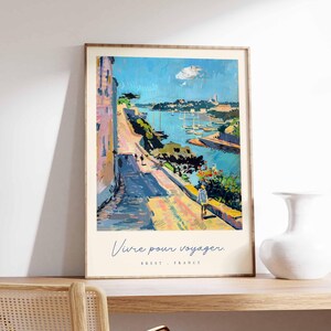 Póster de Brest, impresión de viaje a Francia, impresión artística de ciudad portuaria, arte mural costero francés, decoración con escena marítima de Bretaña, regalo de viaje a Francia