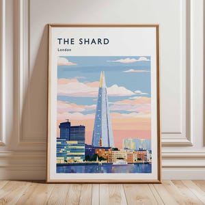 Shard Poster, London Travel Poster, Shard Wall Art, London Skyline Print, UK Landmark Poster, British Architecture Art, Modern London Decor