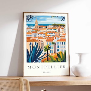 Affiche Montpellier, impression voyage en France, décoration française, affiche de voyage en Europe, art mural européen, cadeau Montpellier, affiche de voyage Montpellier