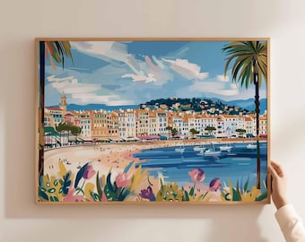 Cannes France Travel Poster: French Riviera Coastal Wall Art
