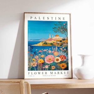Palestine Flower Market Poster, Palestine Print, Palestinian Floral Wall Art, Palestine Floral Decor, Botanical Art, Middle East Travel Art