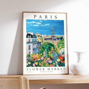 Paris Flower Market Poster, Paris Print, French Floral Wall Art, Paris Floral Decor, Botanical Poster, Europe Travel Print, Cityscape Art
