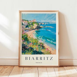 Póster de Biarritz, Impresión de viaje a Francia, Arte mural costero, Decoración de surf, Arte de regalo de playa de Francia, Decoración de viaje a Biarritz, Arte de viaje a Francia