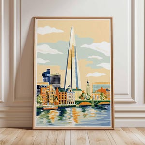 Shard Poster, London Travel Poster, Shard Wall Art, London Skyline Print, UK Landmark Poster, British Architecture Art, Modern London Decor