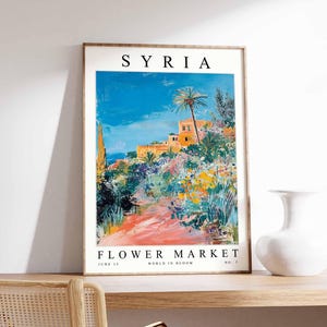 Syria Flower Market Poster, Syria Print, Syrian Floral Wall Art, Syria Floral Decor, Botanical Poster, Levantine Art, Middle East Travel Art