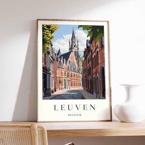 Plakat z Leuven w Belgii: Flamandzka architektura, wydruk podróżniczy