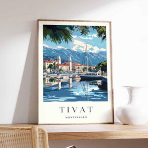 Poster Tivat, impression de voyage au Monténégro, art mural côte monténégrine, déco Adriatique, poster Tivat Porto Monténégro, art du voyage en Europe