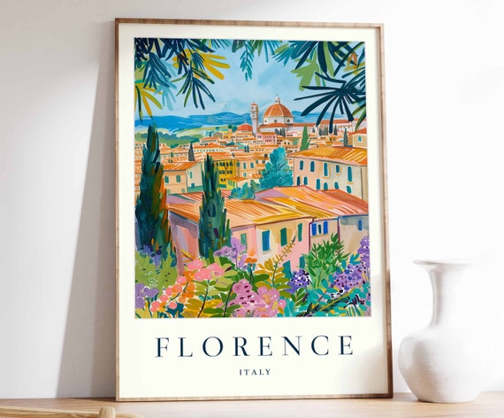 Florence Italy Travel Poster: Colorful Cityscape Art Print