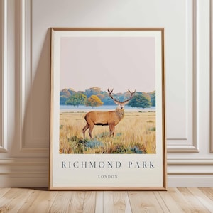 Richmond Park Poster, London Travel Poster, Richmond Wall Art, Deer Park Print, UK Nature Poster, British Landscape Art, London Park Decor