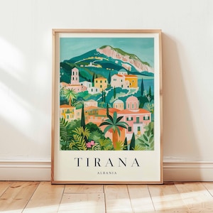 Tirana Poster, Albania Travel Print, Balkan Wall Art, Capital City Decor, European Travel Gift, Cityscape Print, Albania Travel Art