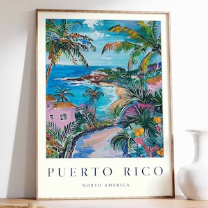Puerto Rico Travel Poster: Tropical Beach & El Morro Art Print