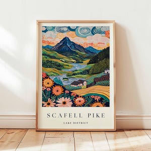 Scafell Pike Poster, Lake District Travel Print, England Mountain Wall Art, Hiking Decor, Three Peaks Gift Art, UK Landscape Print