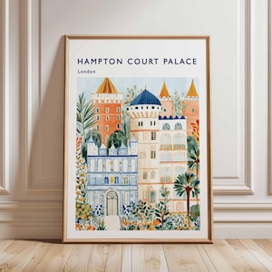 Hampton Court Palace Poster, London Travel Poster, Royal Palace Wall Art, Hampton Court Print, UK Landmark Poster, British Heritage Art