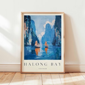 Halong Bay Poster, Vietnam Travel Print, Southeast Asia Wall Art, UNESCO Site Decor,  Limestone Karst Print, Vietnam Travel Art