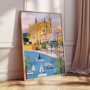 Mallorca Poster, Spain Travel Print, Palma de Mallorca Art, Balearic Islands Decor, Mediterranean Coastal Art, Island Vacation Gift