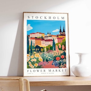 Stockholm Flower Market Poster, Stockholm Print, Swedish Floral Wall Art, Stockholm Floral Decor, Botanical Poster, Sweden Travel Art
